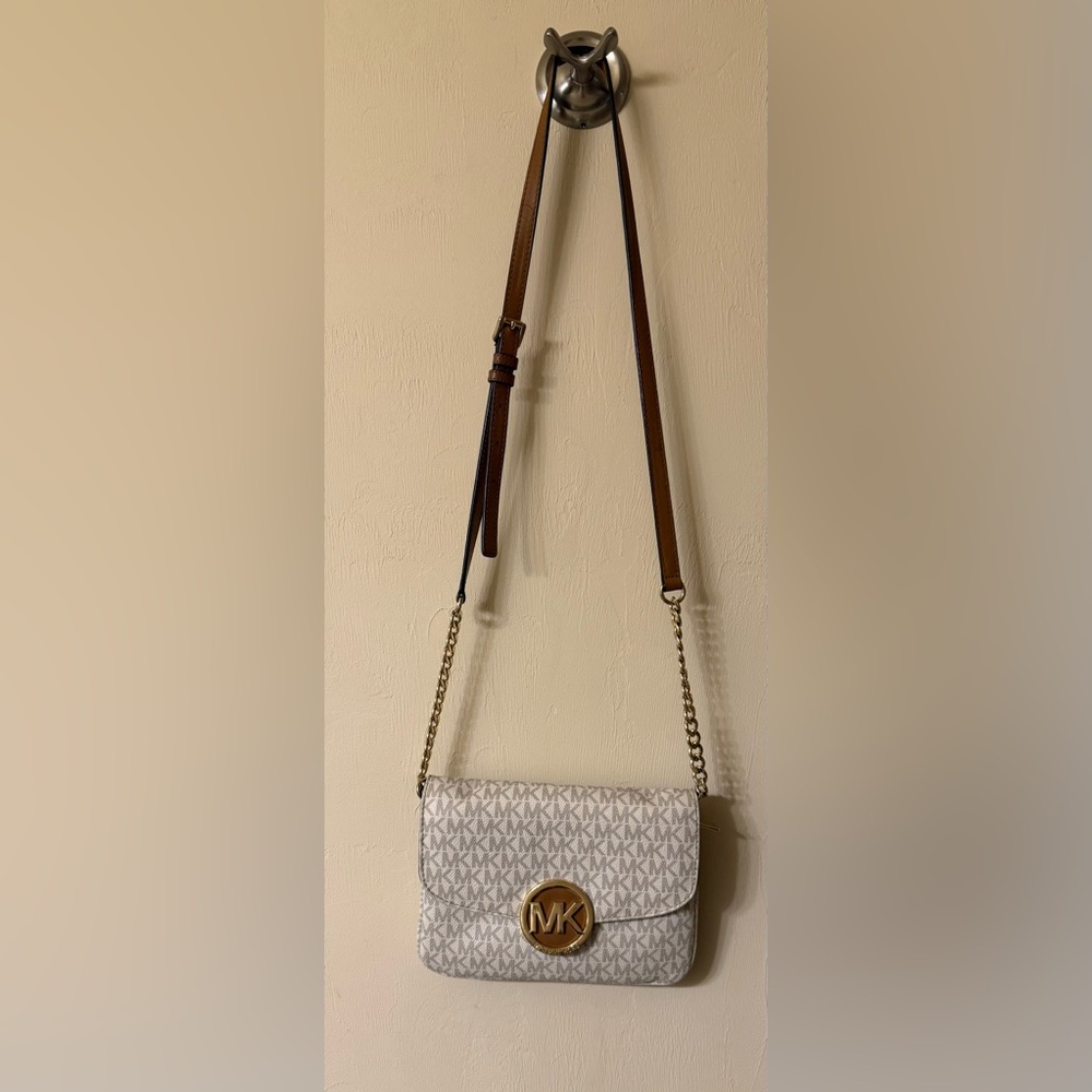 Michael Kors White and Brown Crossbody Bag